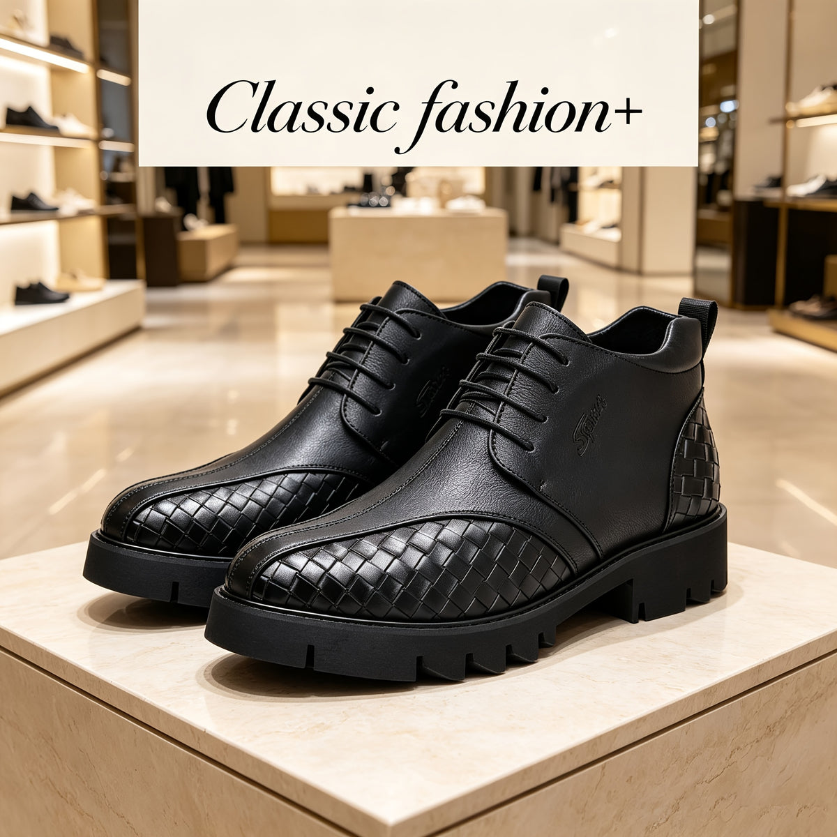 Unisex Black Lace-Up Riding Ankle Boots with Rubber Sole