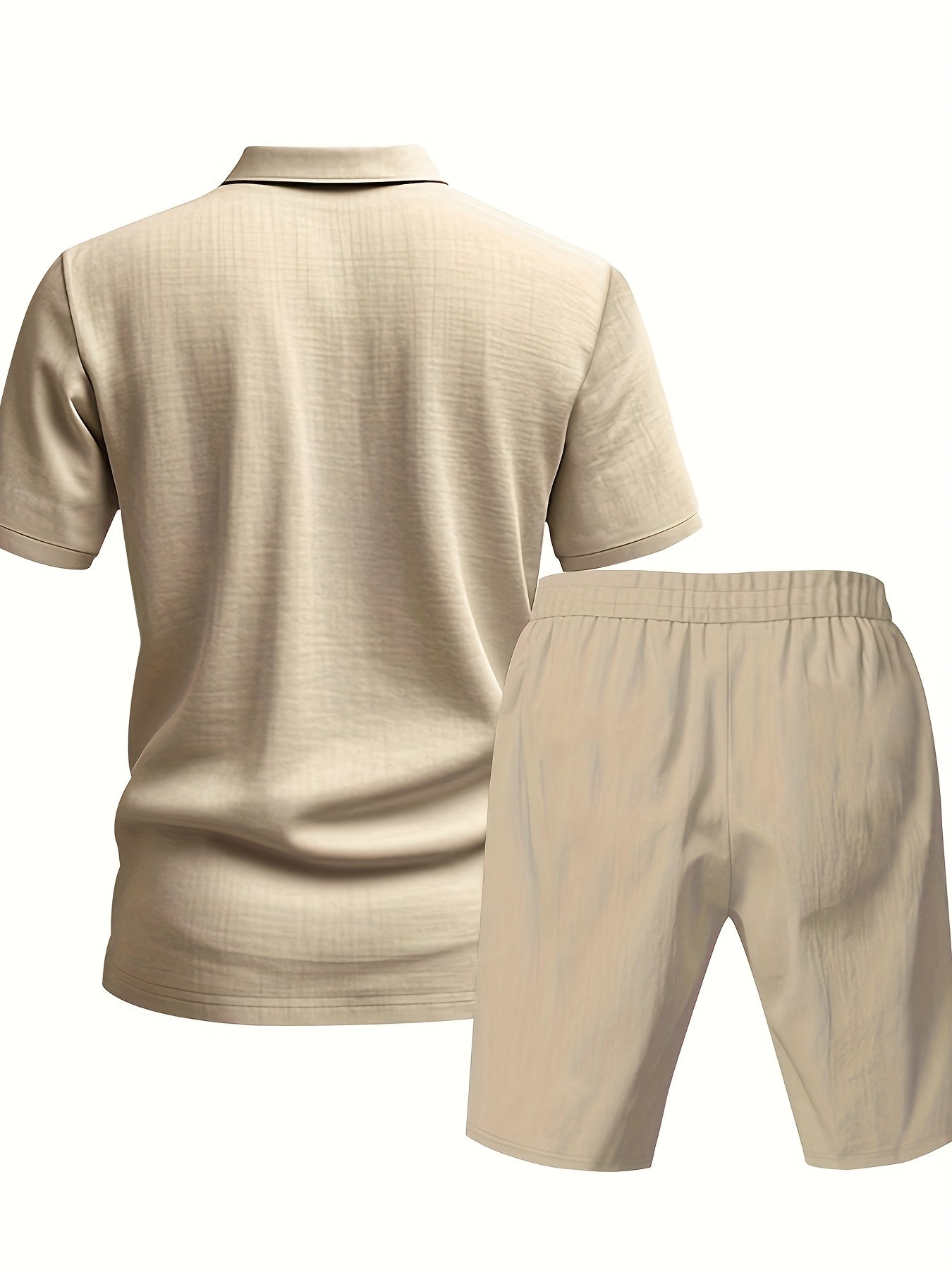 Essential for a Cool Summer! Men's Linen Shirt & Shorts Set, Comfortable Casual Outing Choice - Simple Beach Vacation Style Solid Color Linen