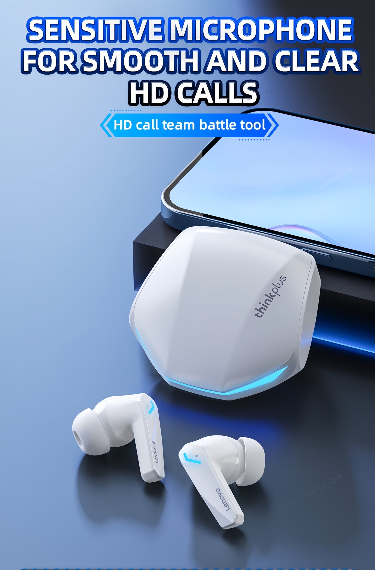 Lenovo ThinkPlus GM2 Pro Wireless Earbuds with Intelligent Noise Cancellation, High-Fidelity Sound, Rechargeable USB-C Charging Case, Sleek Black Design, Comfort Fit for Everyday Use