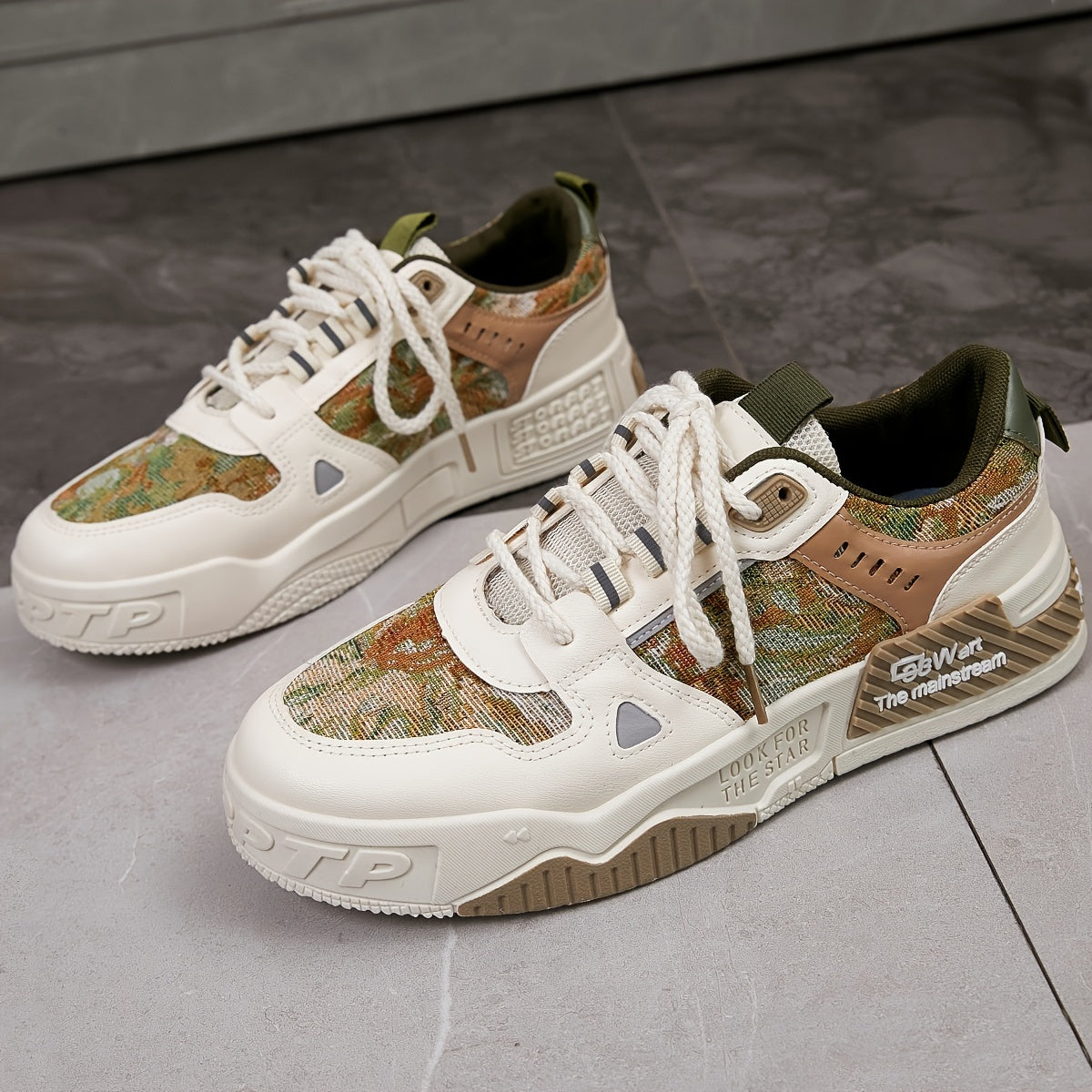 Men's Trendy All-Season Sneakers - Breathable, Non-Slip Casual Sport Shoes with Thick Platform Sole, Lace-Up Design, Fashion Sneakers