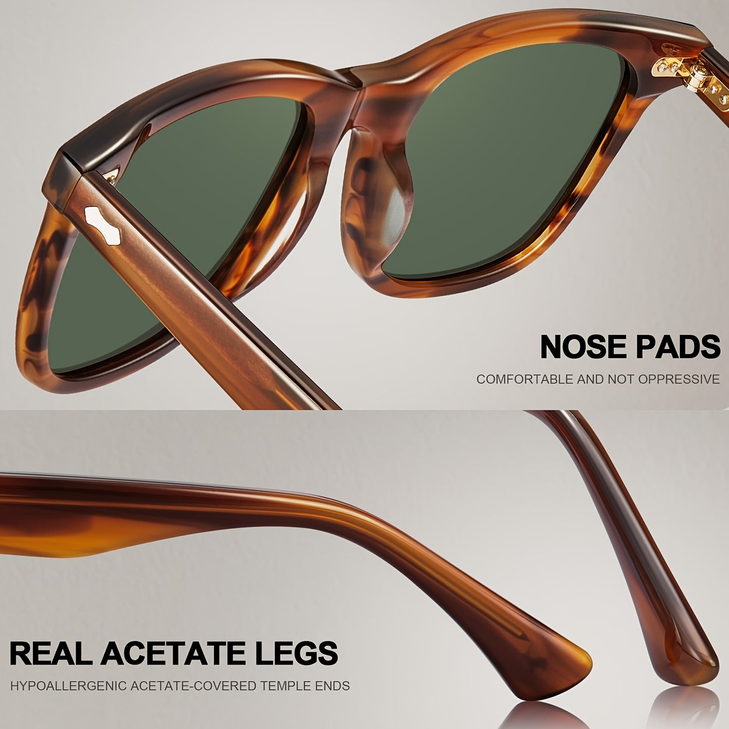 CARFIA Square Polarized Glasses For Men UV400 Protection Retro Acetate Italian Hand-crafted Driving Shades