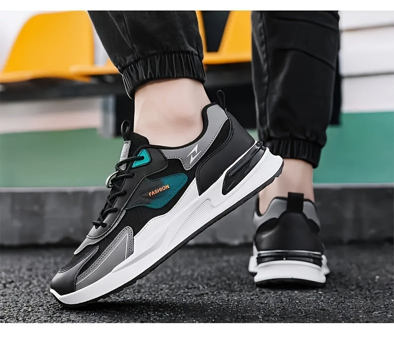 Men'S Breathable Running Sneakers with Gradient Design - Low-Top Lace-Up Casual Shoes, Durable PVC Sole, EVA Insole, Fashionable Black White Patterns, Ideal for All Seasons Outdoor Activities