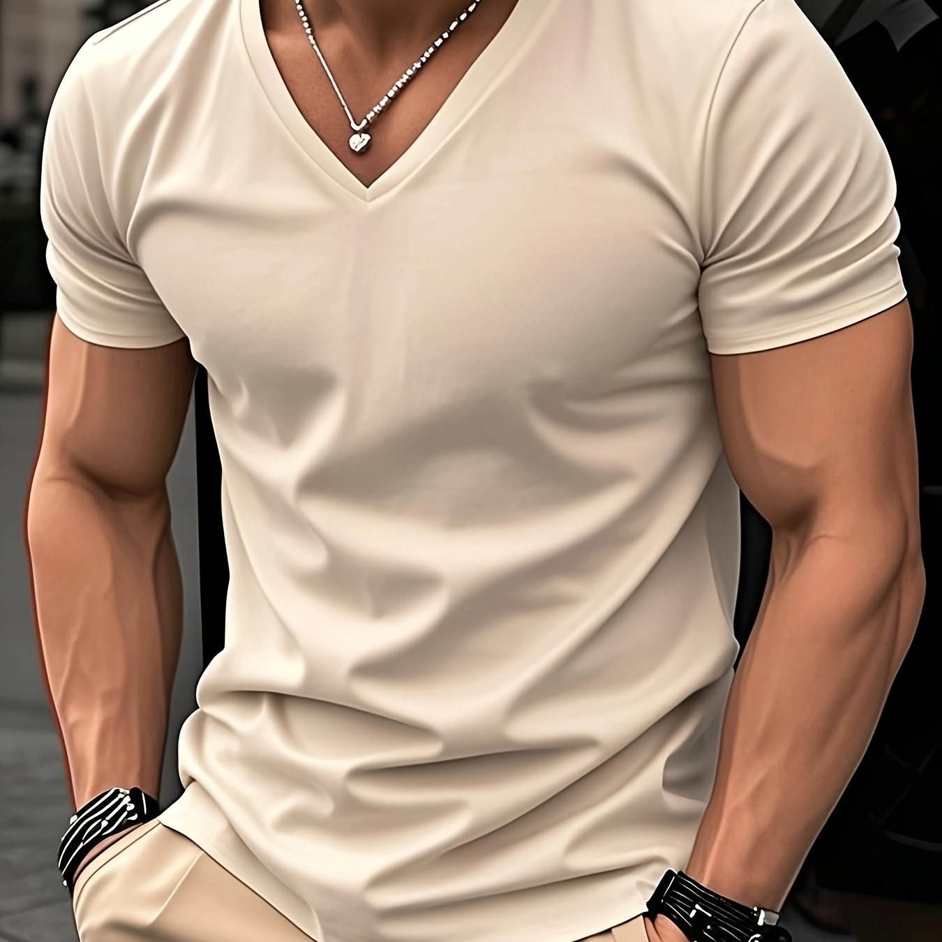 Men'S V-Neck Short Sleeve T-Shirt - Lightweight Breathable, Casual Fit, Solid Black, Perfect for Summer, High-Quality Knit Fabric, Everyday Tshirt Casual Style Comfortable Fit