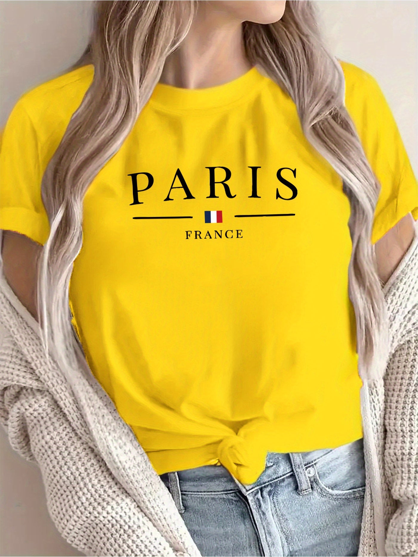 New Arrival: Paris Creative Letter Pattern Printed T-Shirt, Suitable for Women'S Casual Wear, Vacations, Short Sleeves, Round Neck, Spring And Summer, Machine Washable, New Women'S Clothing, Versatile for Outings And Sports.