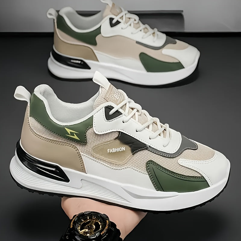 Men'S Breathable Running Sneakers with Gradient Design - Low-Top Lace-Up Casual Shoes, Durable PVC Sole, EVA Insole, Fashionable Black White Patterns, Ideal for All Seasons Outdoor Activities