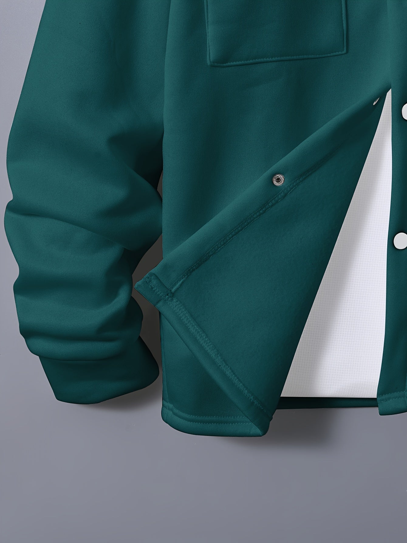 1set Men'S Casual Solid Color Polyester Outfit - Long Sleeve Button-Down Lapel Collar Jacket with Pockets and Drawstring Long Pants Set for Fall/Winter