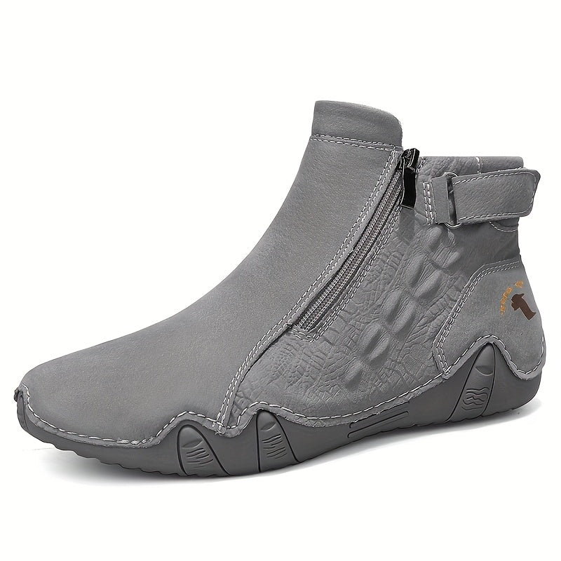 Men'S High-top Casual Shoes With Anti-slip, Comfortable, Outdoor, Fashionable, Plus Size, Business, Hand-stitched, Zipper, Cro, Lace-up.