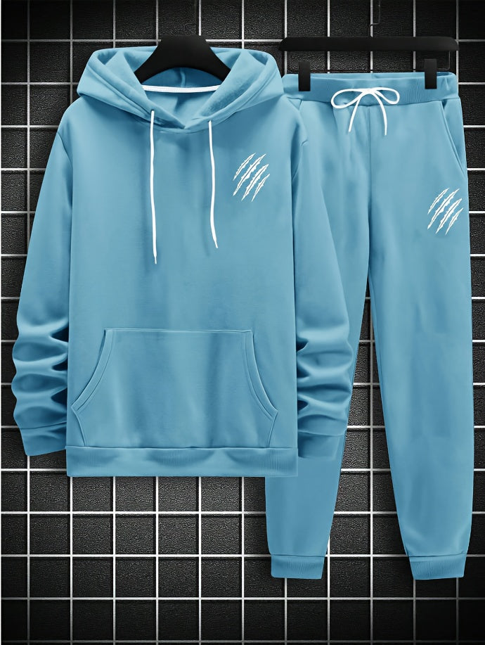 Men's Printed Hoodie and Drawstring Waist Sweatpants Two-Piece Set