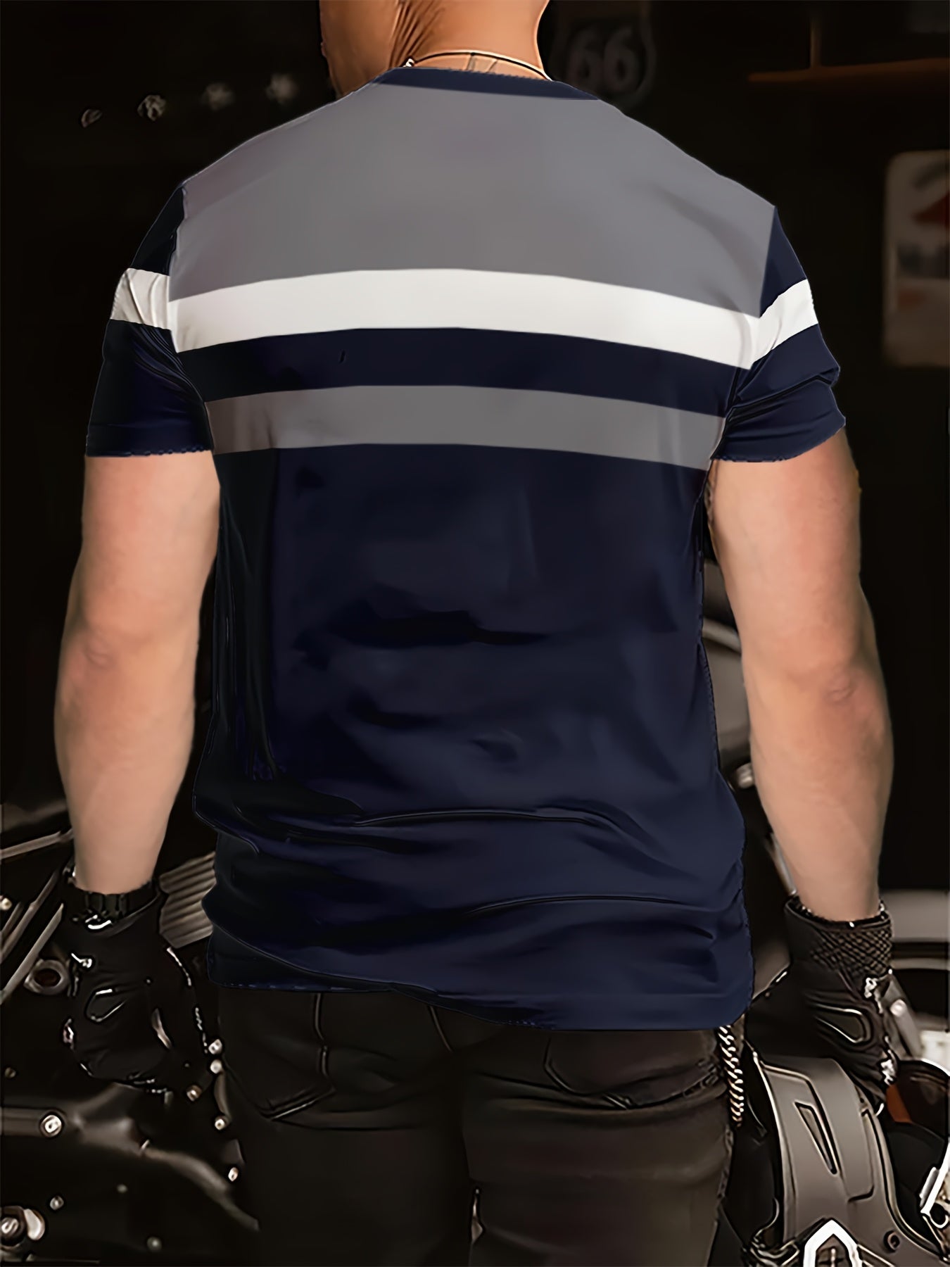 Men'S 3D Digital Print Short Sleeve T-Shirt - Vibrant Color Block Stripes Bull Head Logo, Breathable Lightweight Fabric, Regular Fit All-Season Casual Top, Durable Urban Style Tee, Versatile Clothing, Modern Fashion, Comfor