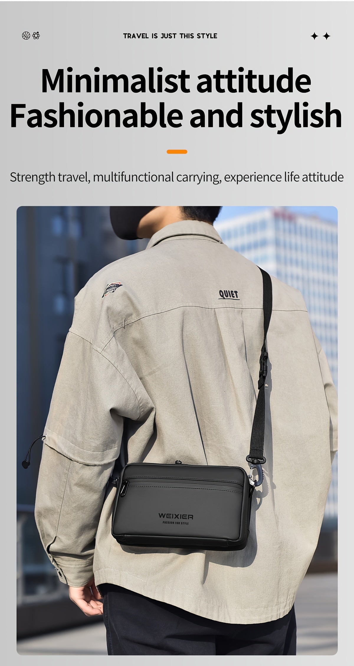 WEIXIER Men's Casual Nylon Handbag - Large Capacity with Adjustable Wrist Strap, Sleek Black for Daily Use, Valentine's Day Gift for Him, Outdoor Bag Casual Style Nylon Material