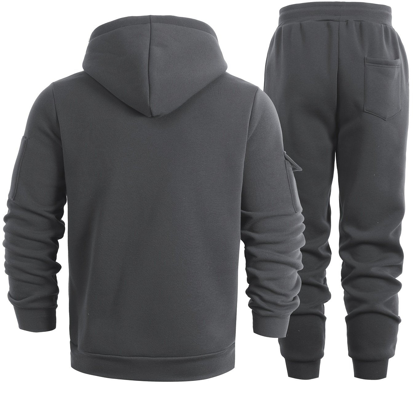 2pcs Men's Solid Color Hooded Long Sleeve Sweatshirt and Jogger Set, Suitable for Spring, Autumn, and Winter Sports Casual Outfit