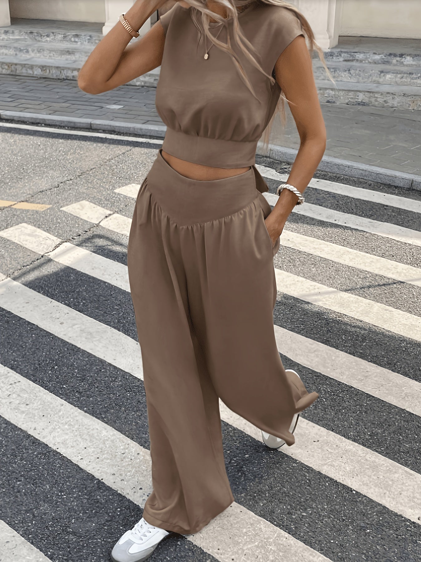 Women’s Spring Summer Casual Solid Color Cat Ear Top & Pants Set