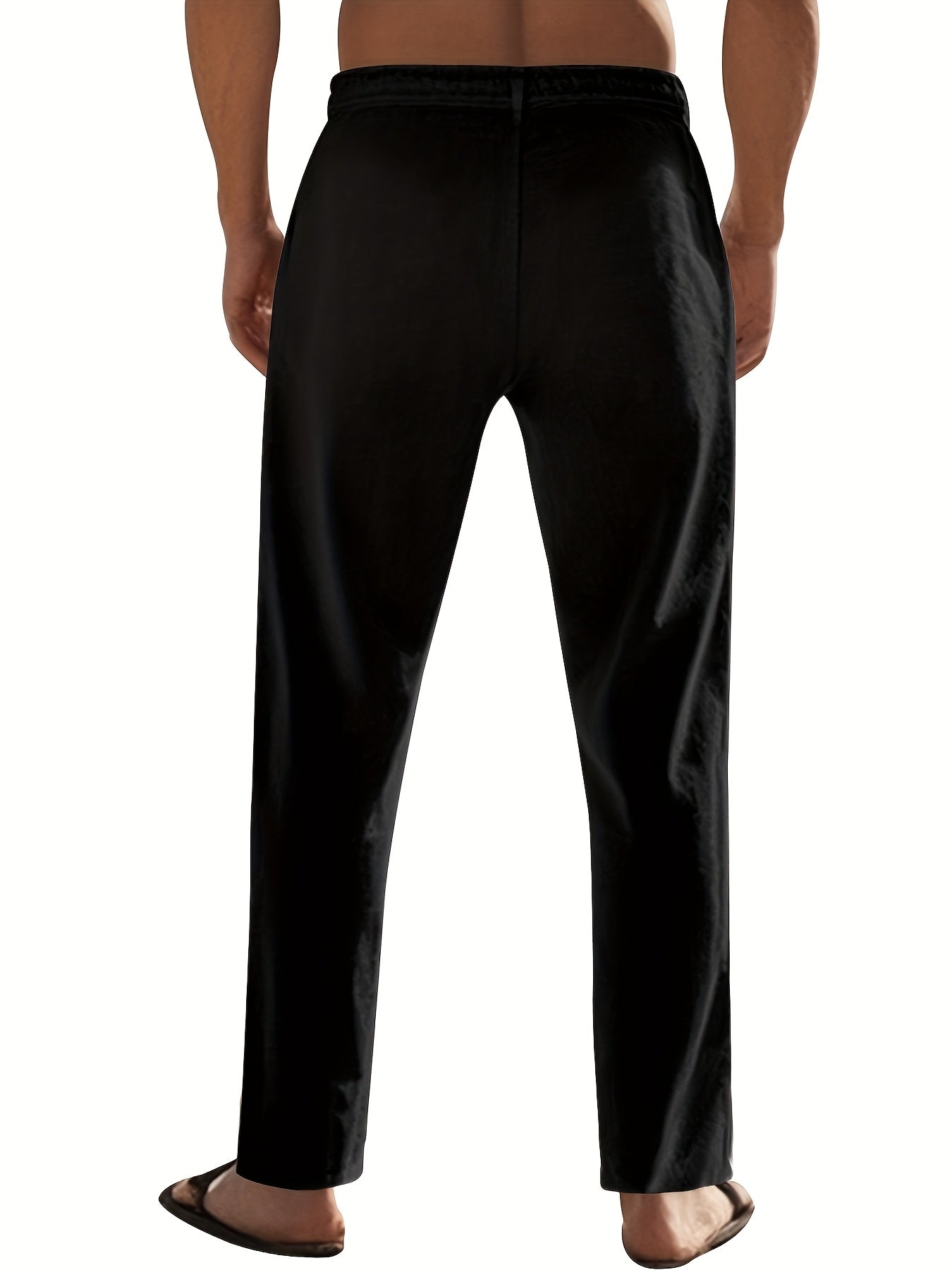 Men'S Casual Linen Drawstring Pants - Comfortable Straight Fit, Lightweight & Breathable for Beach & Outdoor Activities, Beach Casual Wear|Straight Fit Pants|Lightweight Fabric