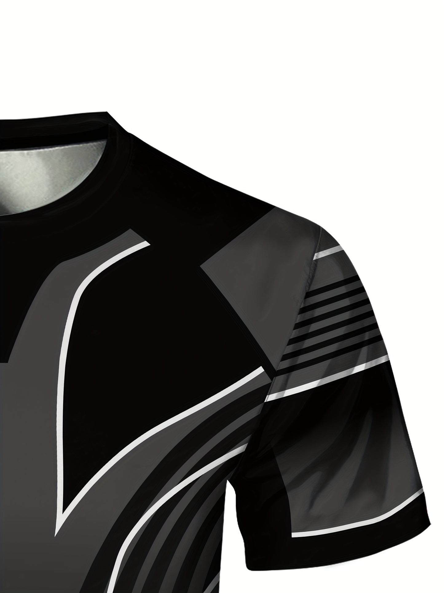 Men'S Slim Fit Breathable T-Shirt with Intricate Black White Geometric Print - Moisture-Wicking Polyester-Spandex Blend, Machine Washable, Round Neck Short Sleeve for Summer Casual Wear, Gym, Hiking Outdoor Activities