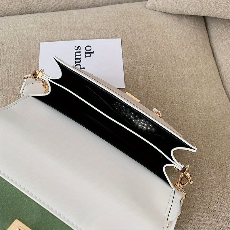 Chic Mini Crossbody Bag for Women - Stylish Synthetic Faux Leather with Golden Chain Strap, Buckle Closure, and Decorative Painted Edges - Perfect for Phone & Essentials