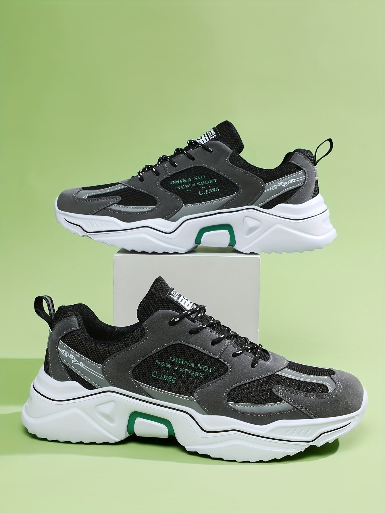 Men's Trendy Chunky Shoes, Comfy Non Slip Lace Up Casual Soft Sole Sneakers For Men's Outdoor Activities
