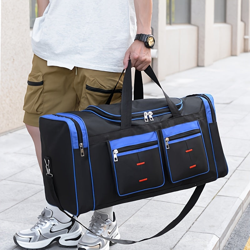 Versatile Large-Capacity Black Nylon Travel Bag for Men & Women - Durable, Adjustable Shoulder Strap, Multi-Compartment Organizer with Front Zipper Pocket - Ideal for Travel, Gym, Yoga, Camping, Work & More, Bags for Travel