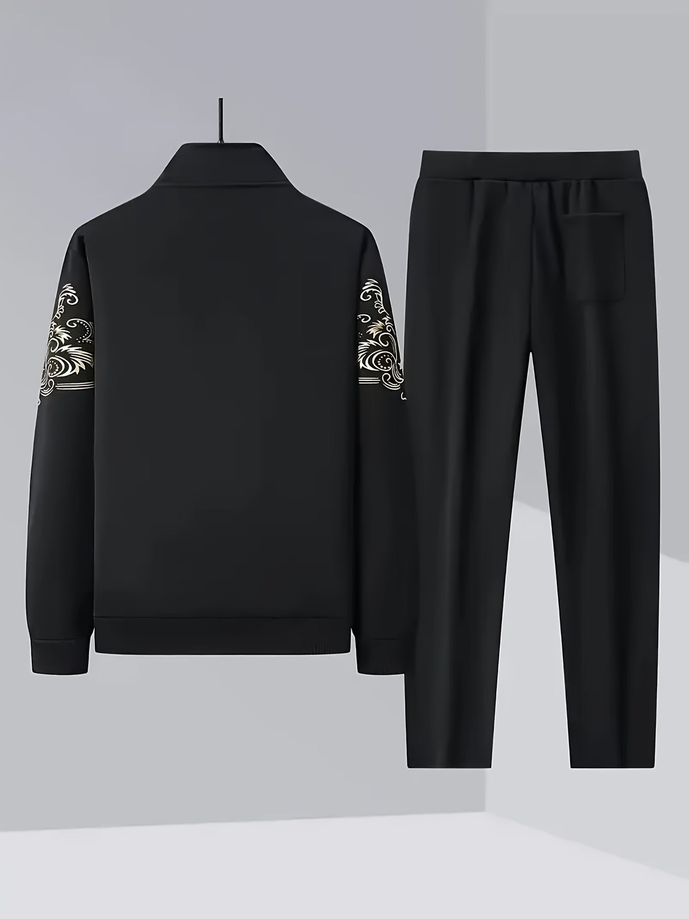 New Spring and Autumn Men's Sports Casual Suit, Trendy Fashion Stand-up Collar Long Sleeve Jacket Two-piece Set