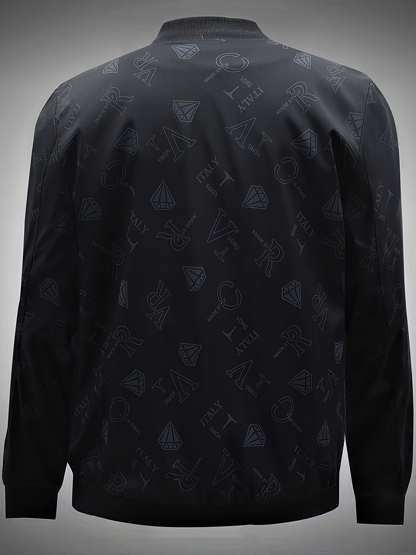 Men's Fashion Bomber Jacket Spring/Fall Collection, Casual Alphabet Print Polyester Jacket with Zipper, Baseball Collar, Long Sleeve, Regular Fit, Non-Stretch Woven Fabric, Casual Outfit with Pocket