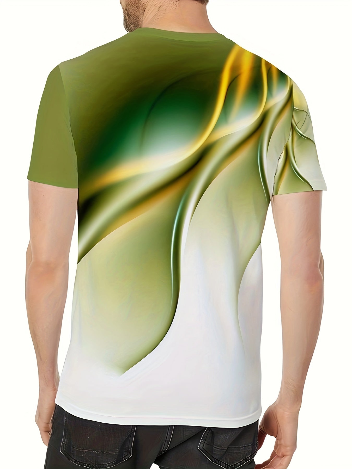 Men'S Round Neck T-Shirt with a Simple Multicolored Bird Pattern Print in Trendy Style.