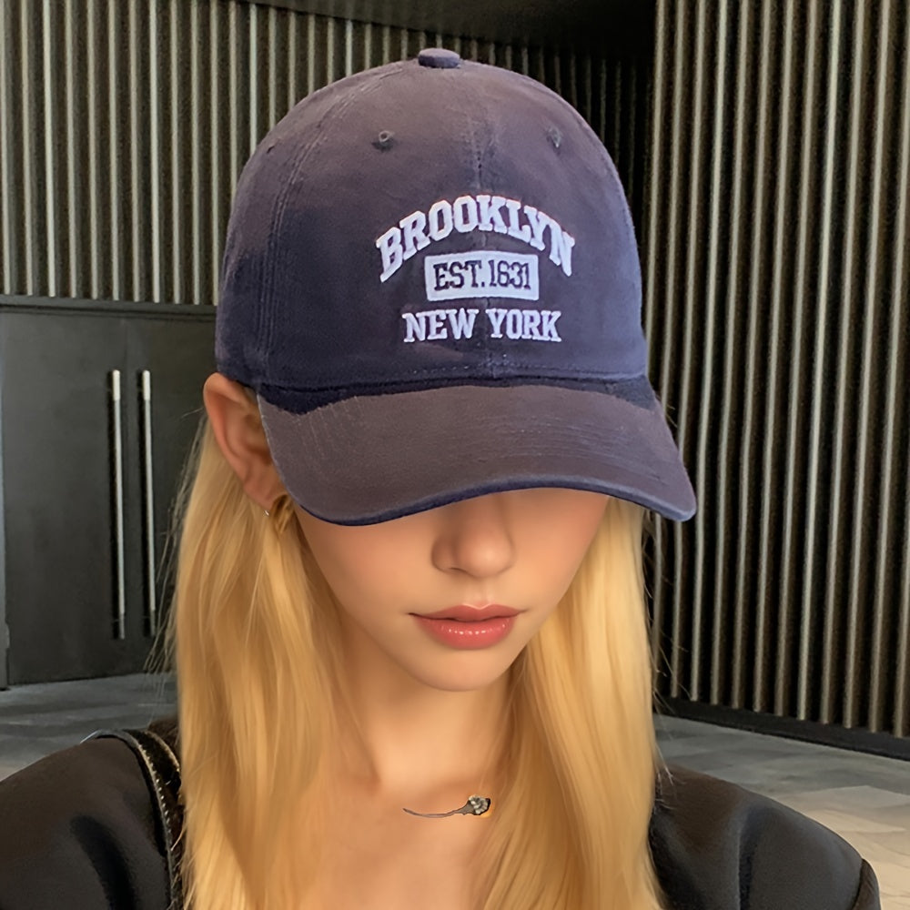 Brooklyn NY Embroidered Baseball Cap, Unisex Polyester Cotton Blend, Lightweight Breathable Sport Cap, Adjustable One Size, Hand Washable, Perfect for Valentine'S Day - Lightweight & Inelastic