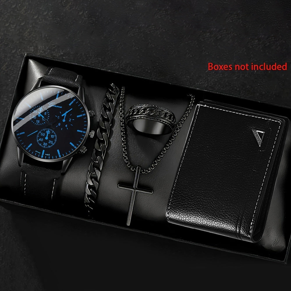 5pcs men&women's Watch Set: Stylish Casual Quartz Wristwatch, Necklace, Bracelet, Ring, and Wallet, Suitable for Women&women
