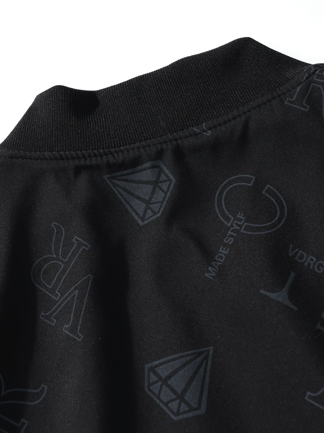 Men's Fashion Bomber Jacket Spring/Fall Collection, Casual Alphabet Print Polyester Jacket with Zipper, Baseball Collar, Long Sleeve, Regular Fit, Non-Stretch Woven Fabric, Casual Outfit with Pocket