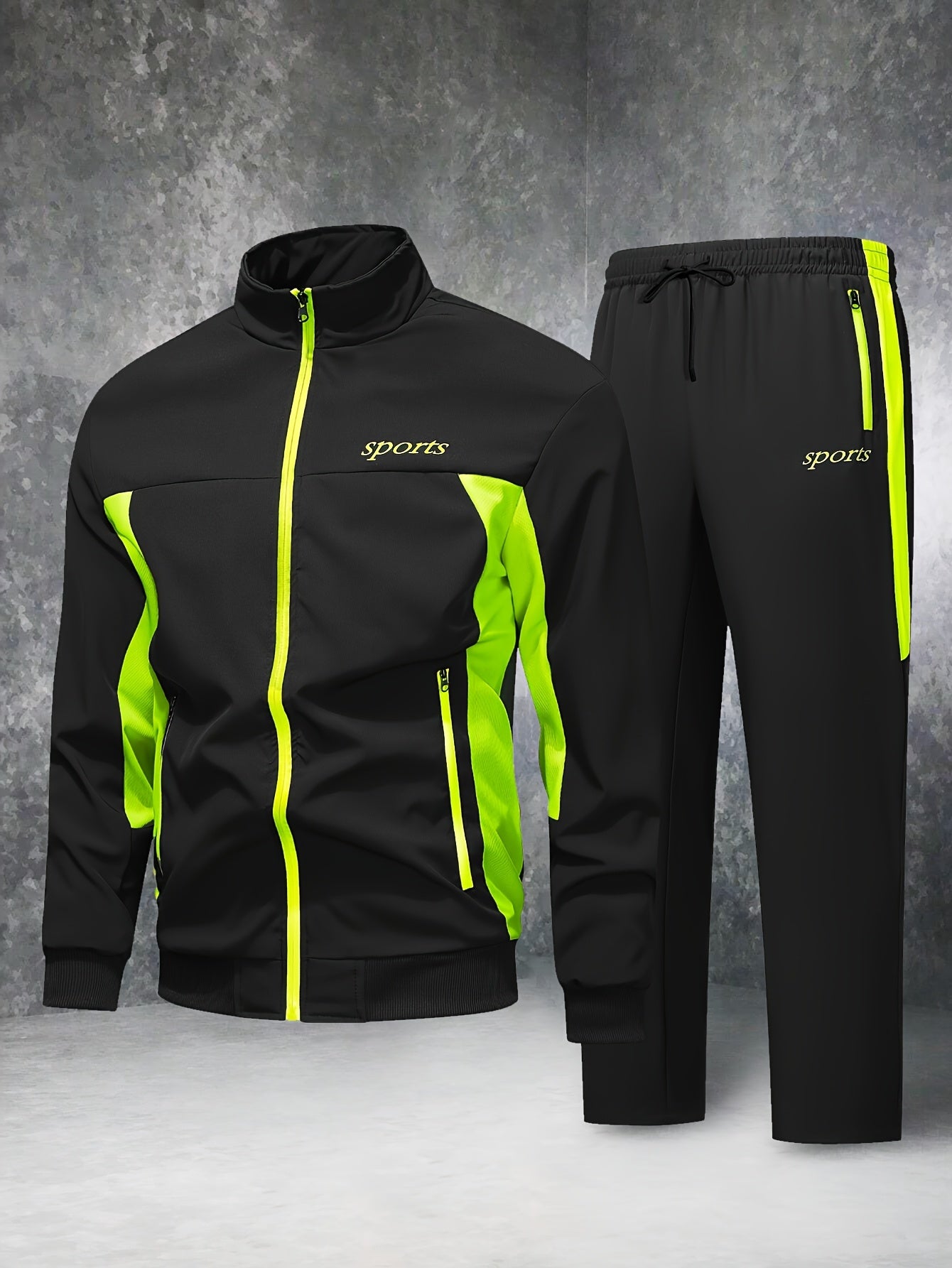 Men'S Casual Patchwork Athletic Suit Comfortable And Good Wear Coat And Long Pants Tracksuit