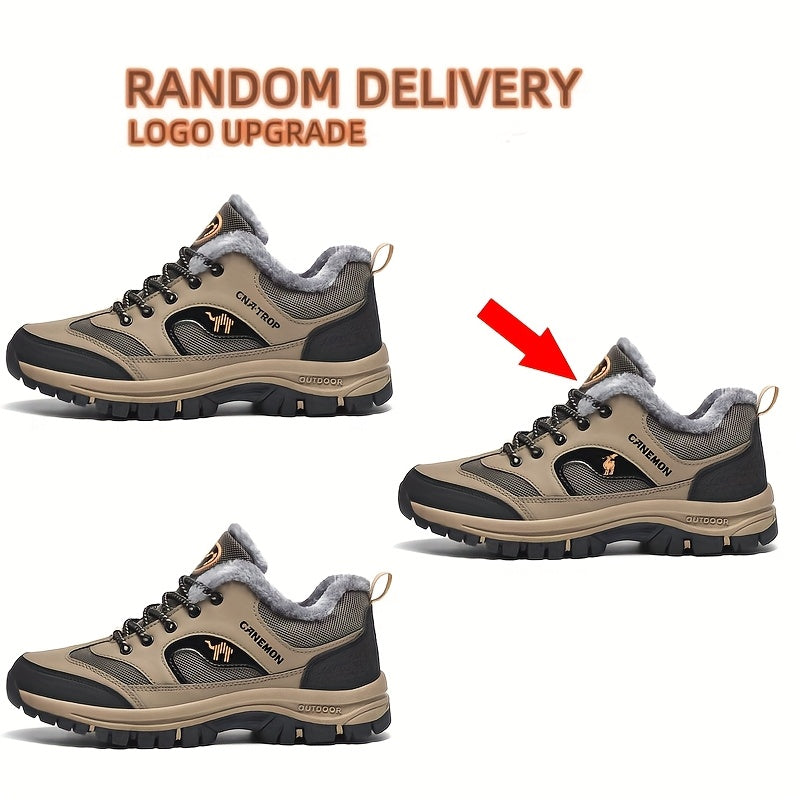 CANEMON Men's Low-Top Winter Snow Boots Sneakers - Olive Green & Black Traction Tires, Animal Print Design, EVA Cushioned Insole & Rubber Sole for Ice & Snow, All-Terrain Comfortable Walking Shoes