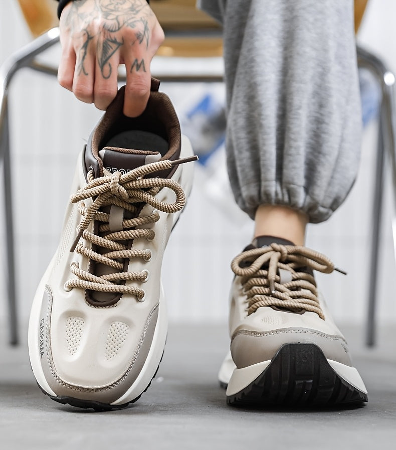 Men's Breathable Casual Sneakers - Trendy Dad Shoes with Thick Sole, Lace-Up, Mid-Top Design for Running Fashion