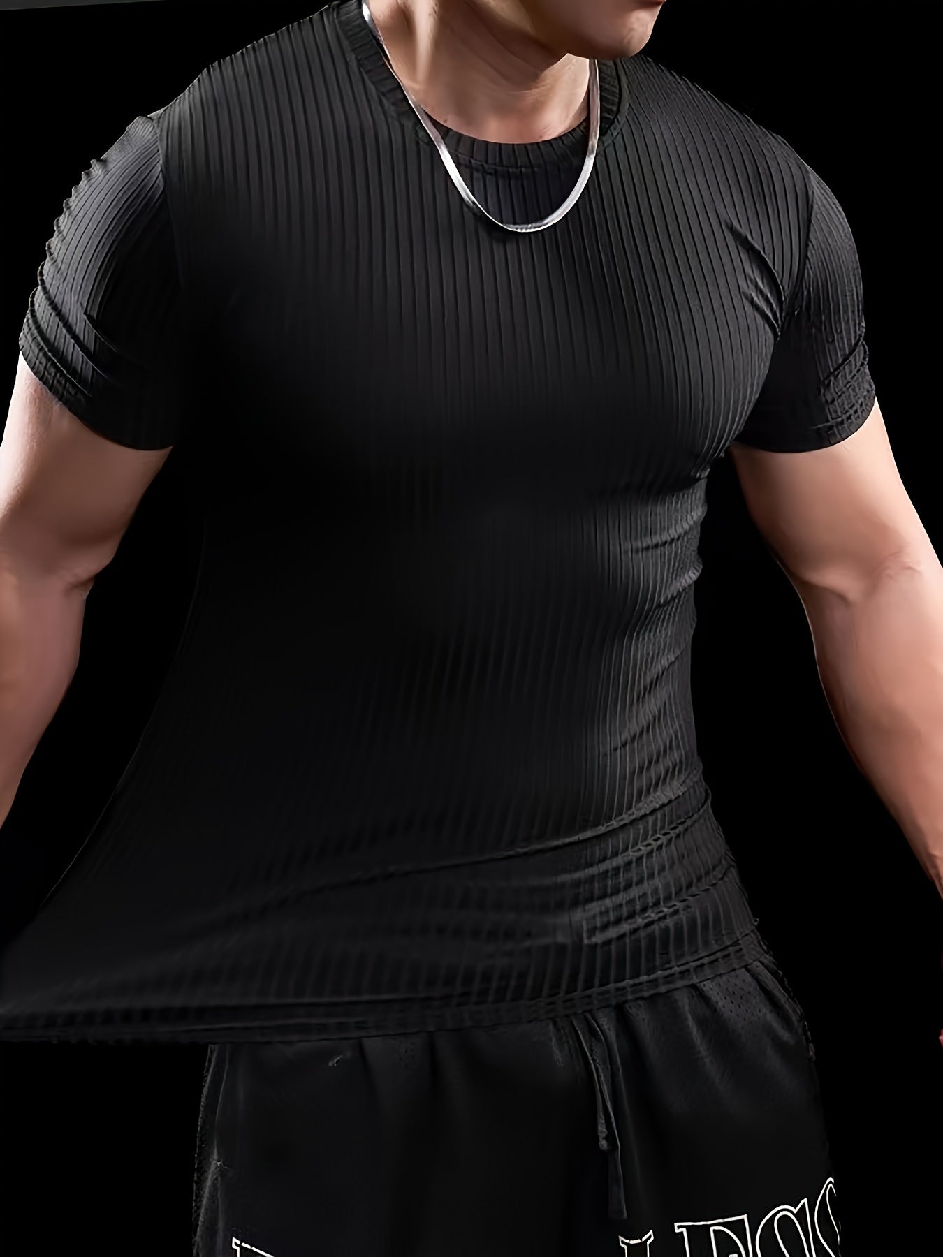 Men's Stretch Fit Short Sleeve T-Shirt - Breathable, Comfortable Polyester Blend, Solid Blue, Crew Neck, Casual Sporty Style for Spring/Summer