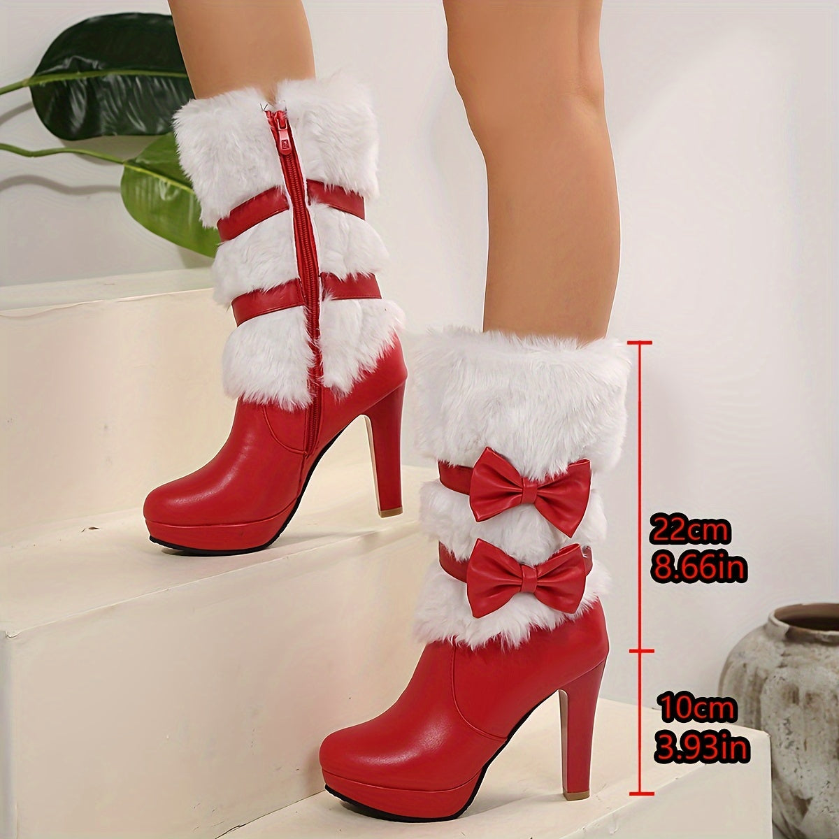 Women'S Bow Boots, Trendy And Comfortable Boots, Fashionable Mid-Calf Boots, Christmas Boots for Christmas
