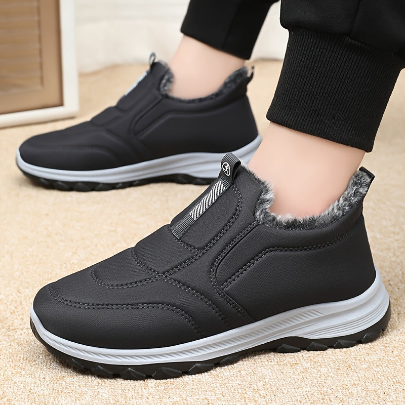Winter Men'S Large Size Outdoor Short Boots - Fleece Lined Warm, Non-Slip PVC Sole, Round Toe Design, Black Casual Hiking Shoes Suitable for All Four Seasons