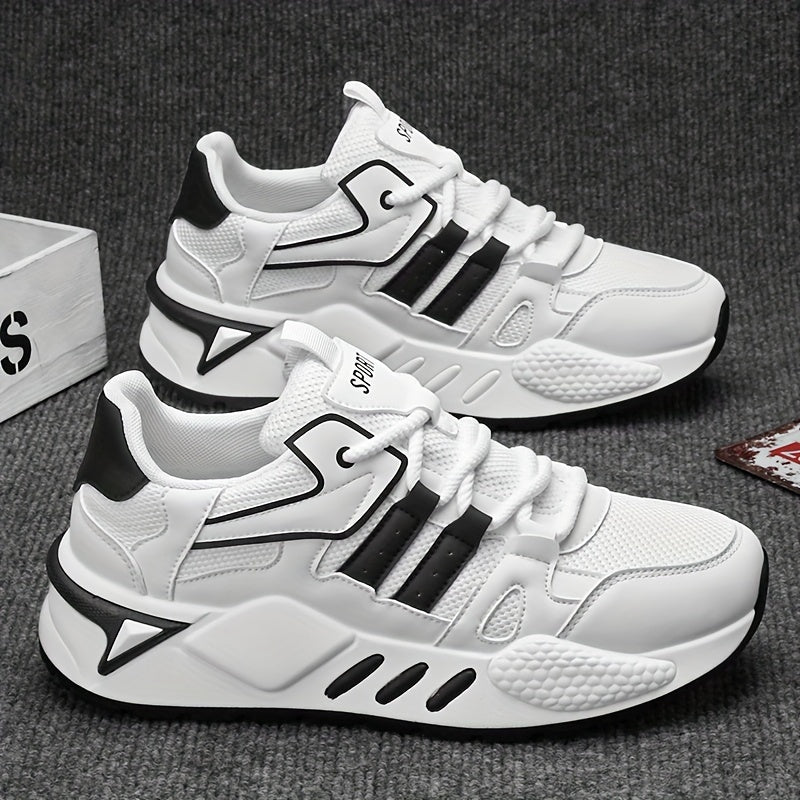 Men's Breathable Mesh Running Sneakers - Lightweight, Comfortable, and Durable Low-Top Sneakers for Casual and Sporty Wear, Versatile Trainers Modern Sneakers Stylish Stripes