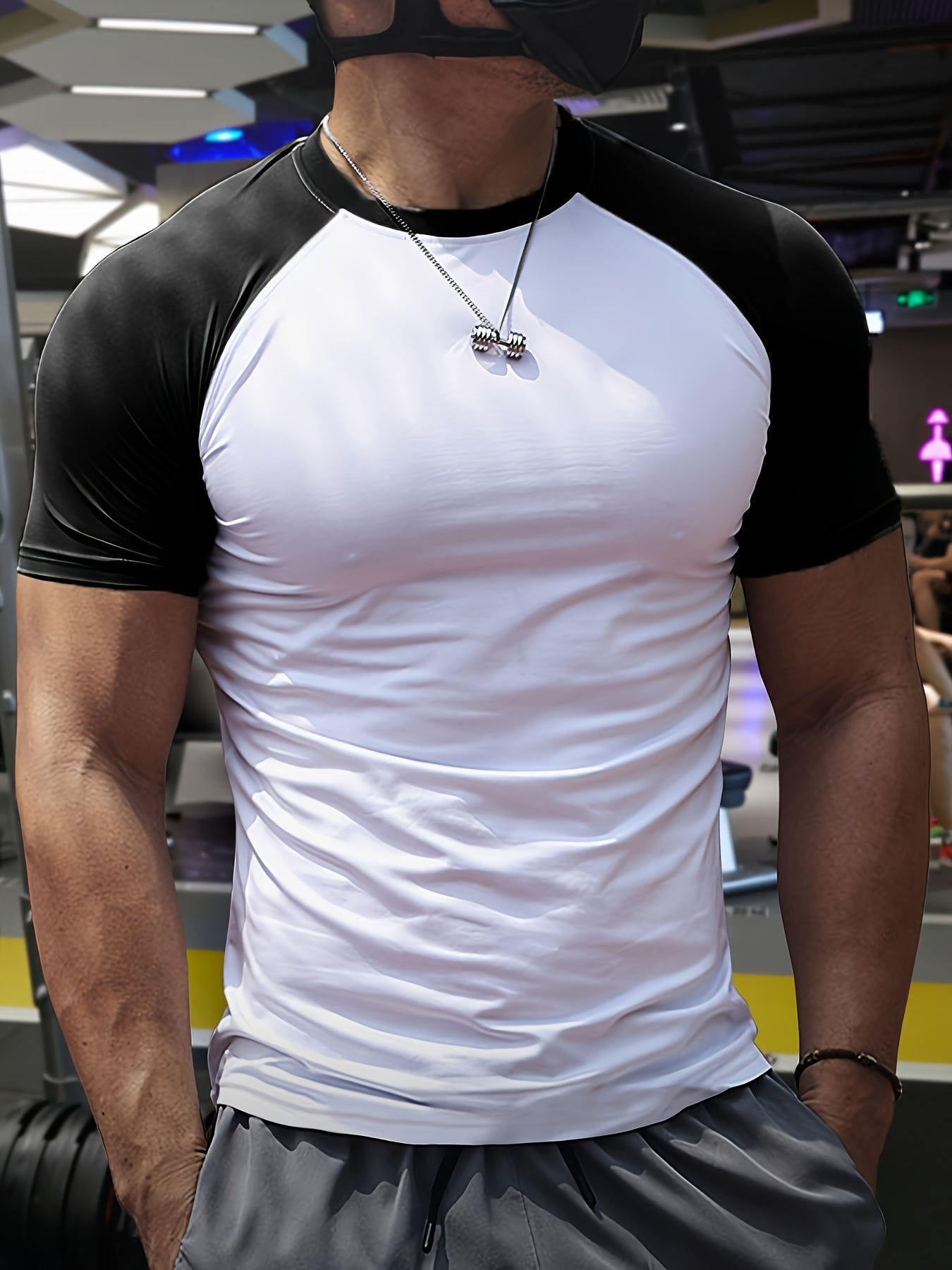 Men's Quick-Dry Athletic T-Shirt - Stretchy, Breathable Polyester, Short Sleeve, Round Neck, Black, Gym Running Workout Essential, Sports Clothing Sleek Athletic Tee Breathable Fabric, Workout Clothes