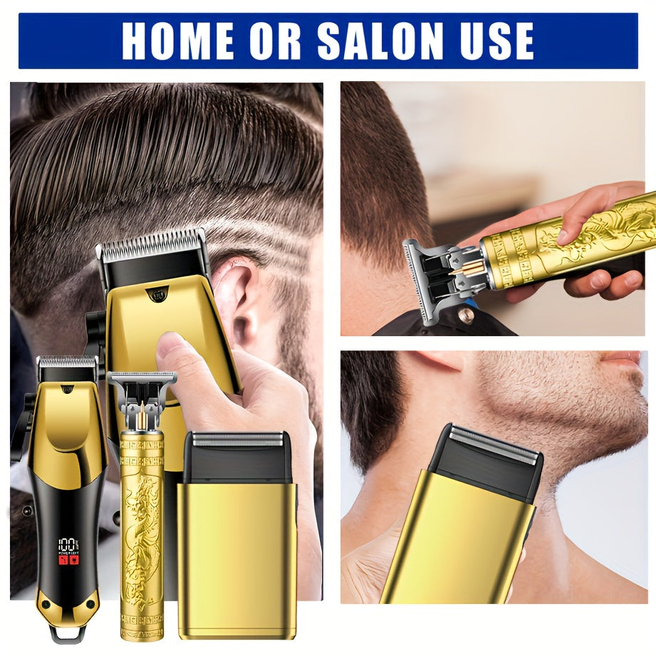 Men's Electric Hair Clipper Set Beard Grooming Kit Includes Electric Shaver and T-Blade Trimmer, USB Rechargeable Trimmer for Home and Professional Styling Full Head Grooming Kit, Perfect Gift, Birthday Gift, Stylish Design - ayq