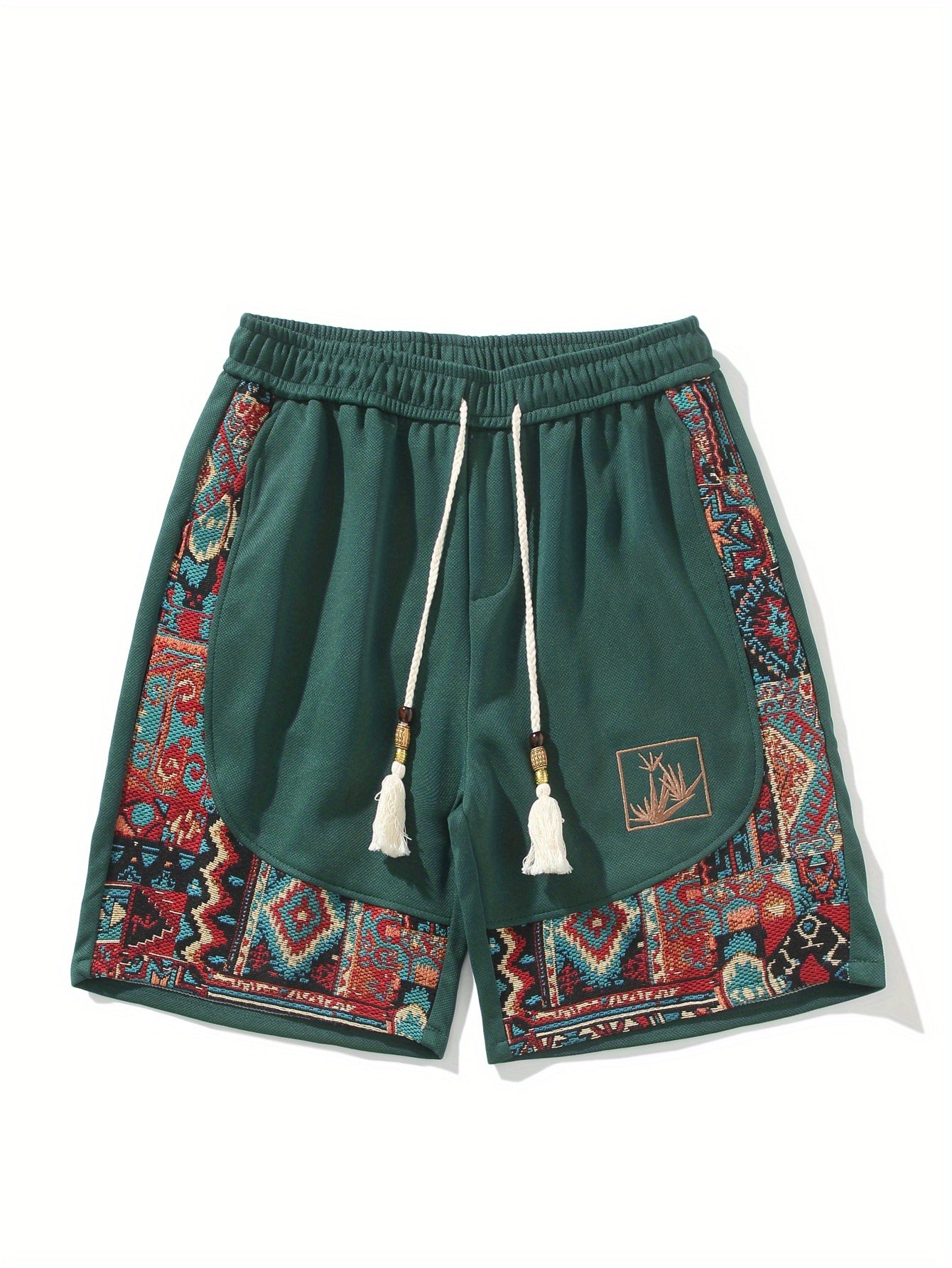 2pcs Men's Summer Casual Outdoor Set, Fashion Ethnic Style Round Neck Short Sleeve T-Shirt and Shorts Suit with Embroidery Design Loose Fit, Short Sleeve + Drawstring Shorts Combo, Suitable for Summer Outdoor Activities