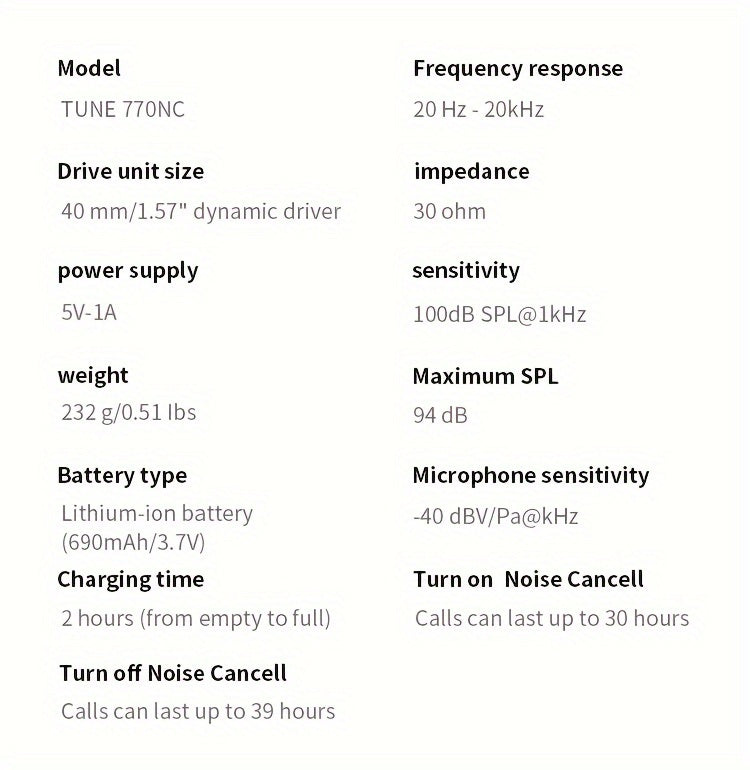 JBL TUNE770NC Wireless Noise Canceling Headphones, Active Noise Cancellation Gaming and Computer Headset for General Use, Sports, Running, Outdoor, Study, High-Quality Earphones with Built-in Microphone