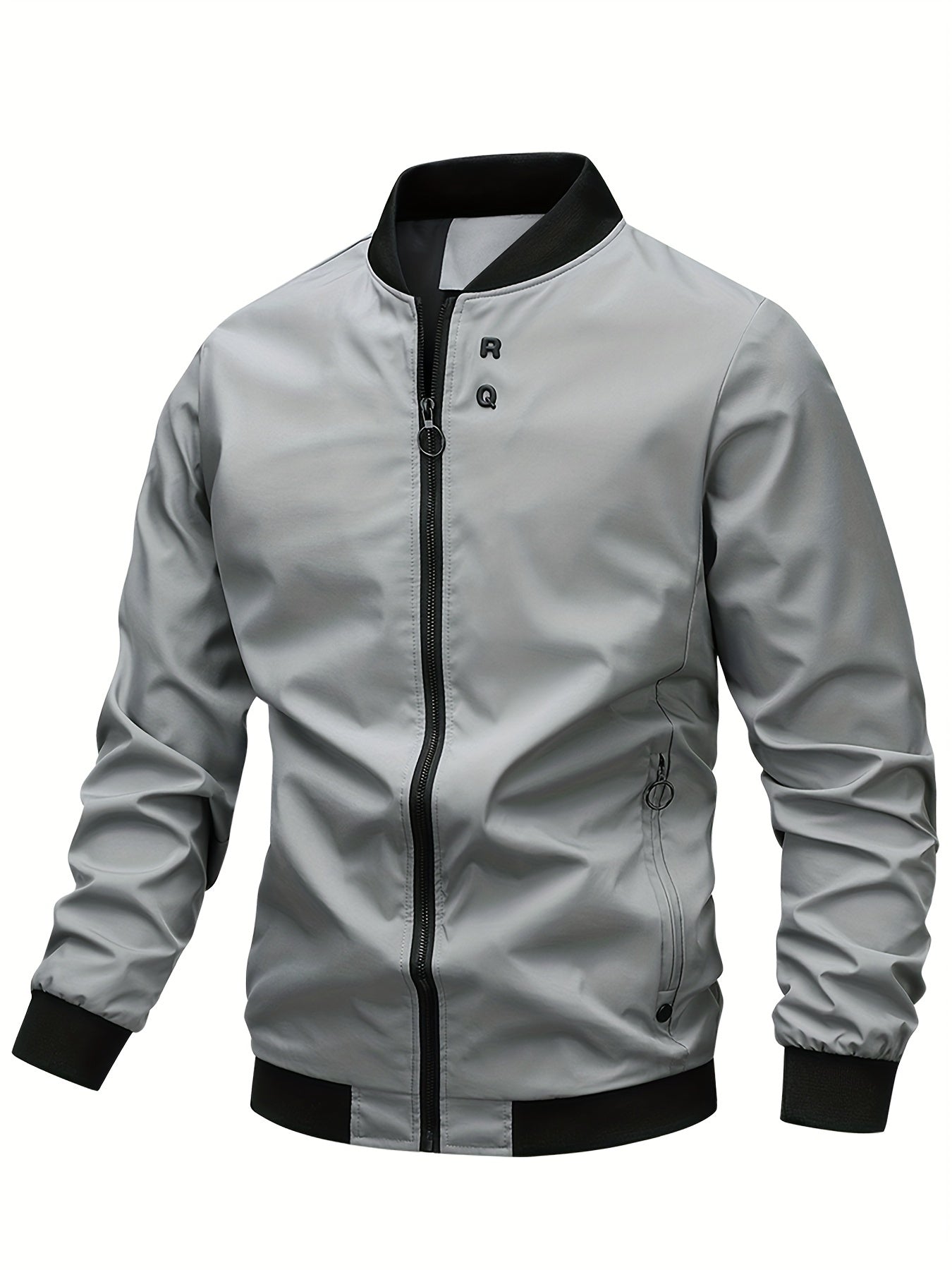Men's Stylish Windproof Jacket - Solid Color, Stand Collar, Zip-Up with Pockets, Lightweight Polyester for All Seasons, Casual & Outdoor Wear, Allseason Jacket | Zipup Jacket | Polyester Jacket, Windbreaker Jacket