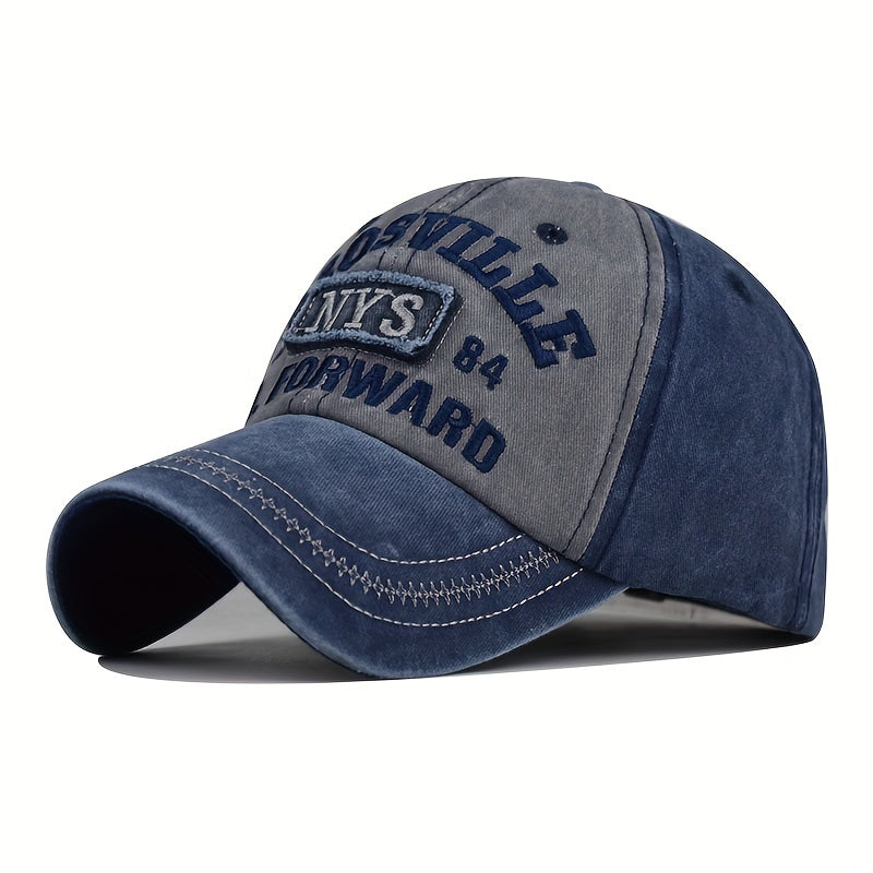 Vintage Style Unisex Baseball Cap, 100% Cotton Embroidered NYS Letter Design, Adjustable Dad Hat for Sports and Sun Protection, Hand Washable
