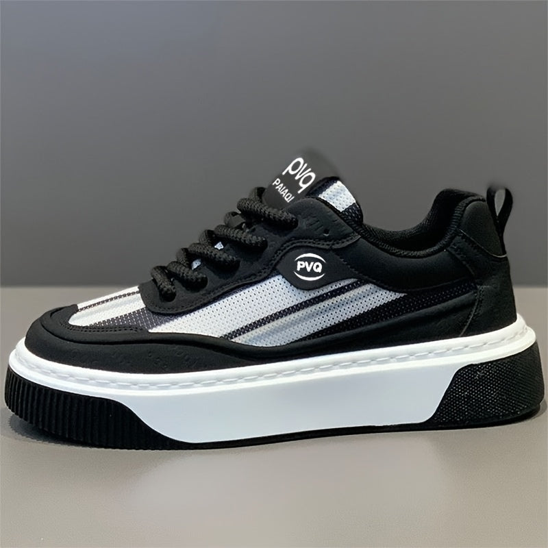 Men's Low-Top Sneakers - All-Season Cushioned Shoes with Shock-Absorbing PVC Sole Breathable Fabric Lining, White PU Upper - Lightweight Sneakers for Gym, Casual, Casual Attire - Lace-Up Design for Secure Fit, Gym Footwear,