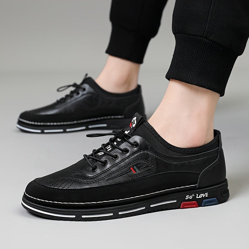 Men'S Stylish Black Loafers - Non-Slip PVC Sole, Lace-Up Casual Business Shoes with Italian Flag Design, Round Toe, Fabric Lining for All-Season Wear, Versatile Footwear Stylish Loafers Durable PVC Sole