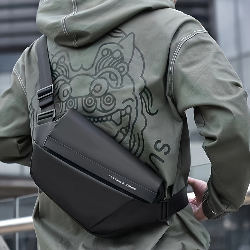 Men'S Sleek Black Crossbody Bag - Durable Oxford Material, Zippered Chest Bag with Adjustable Strap, Ideal for Commuting Cycling, Trendy Shoulder Bag for Men, Cycling Bag Trendy Shoulder Bag Functional Design, Small Crossbo