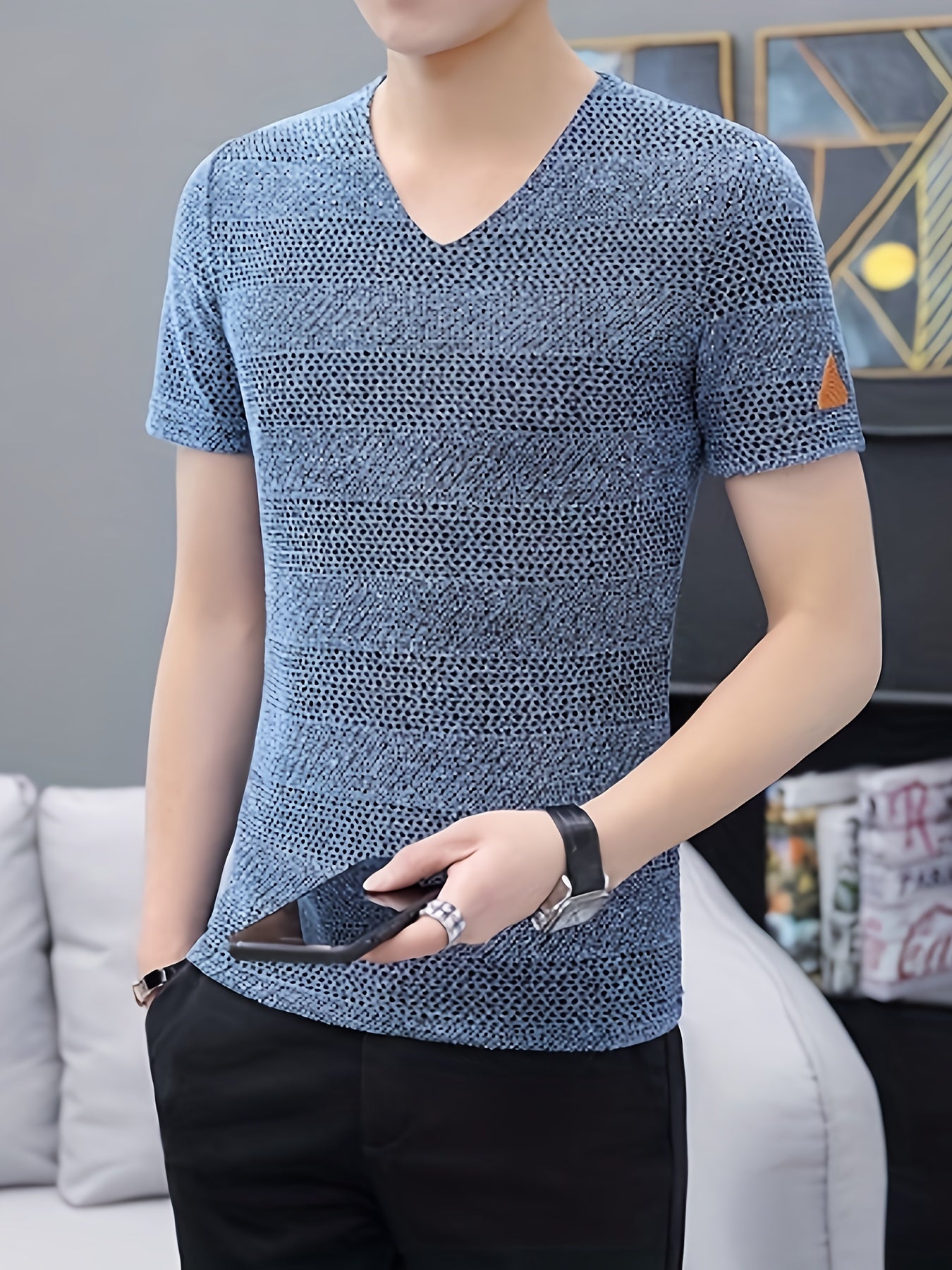 Men's Short-Sleeve T-Shirt Summer Hollow-Out Cool High-End Half Sleeve Breathable Non-See-Through