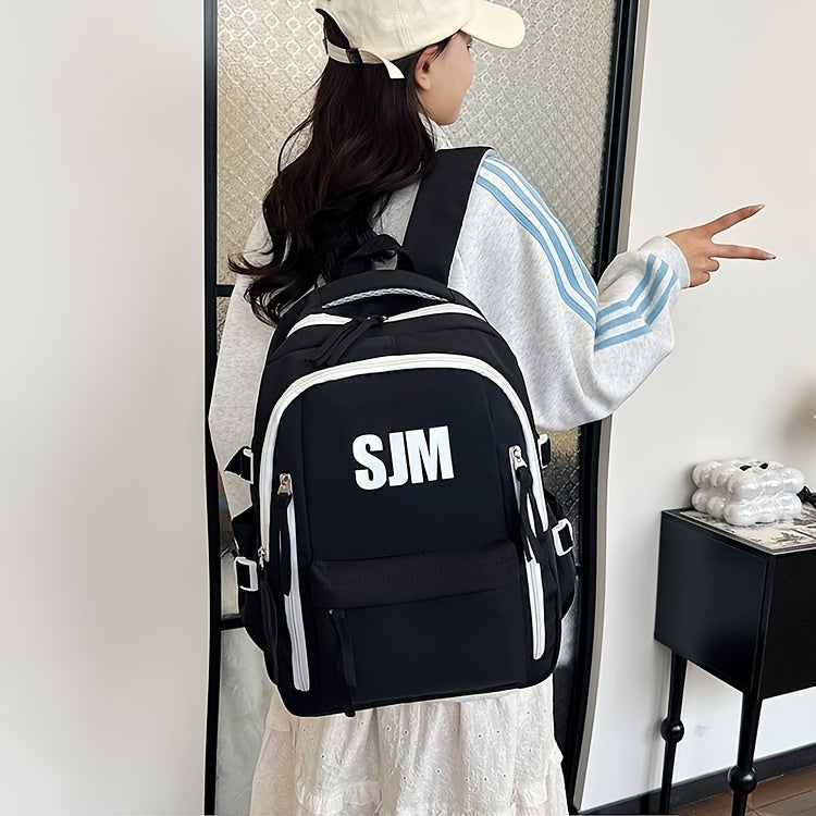 Stylish Unisex Nylon Backpack - Durable Casual Travel School Bag with Adjustable Straps, White Blue Design, Lightweight and Spacious for Everyday Use, School Backpack Contrast Strap Design Polyester Lined, Travel Back