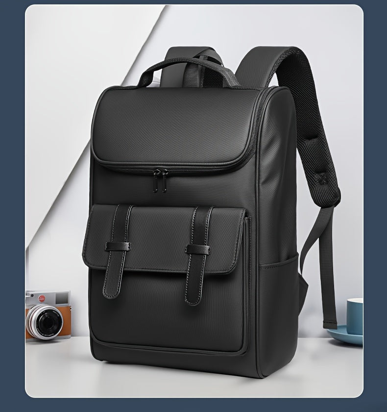 Men'S Stylish Large Capacity Commuter Backpack - Black Oxford Fabric, Durable with Multiple Compartments and Adjustable Straps, Ideal for Office, Student, University, School, Travel, Commute, Travel Backpack Casual Style Ba