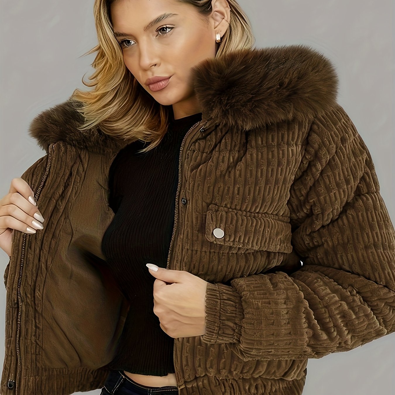 Women'S Winter Jacket - Full-Zip Coat with Detachable Fur Collar, Burgundy/Red - Cold Weather Outerwear for Everyday & Formal Events