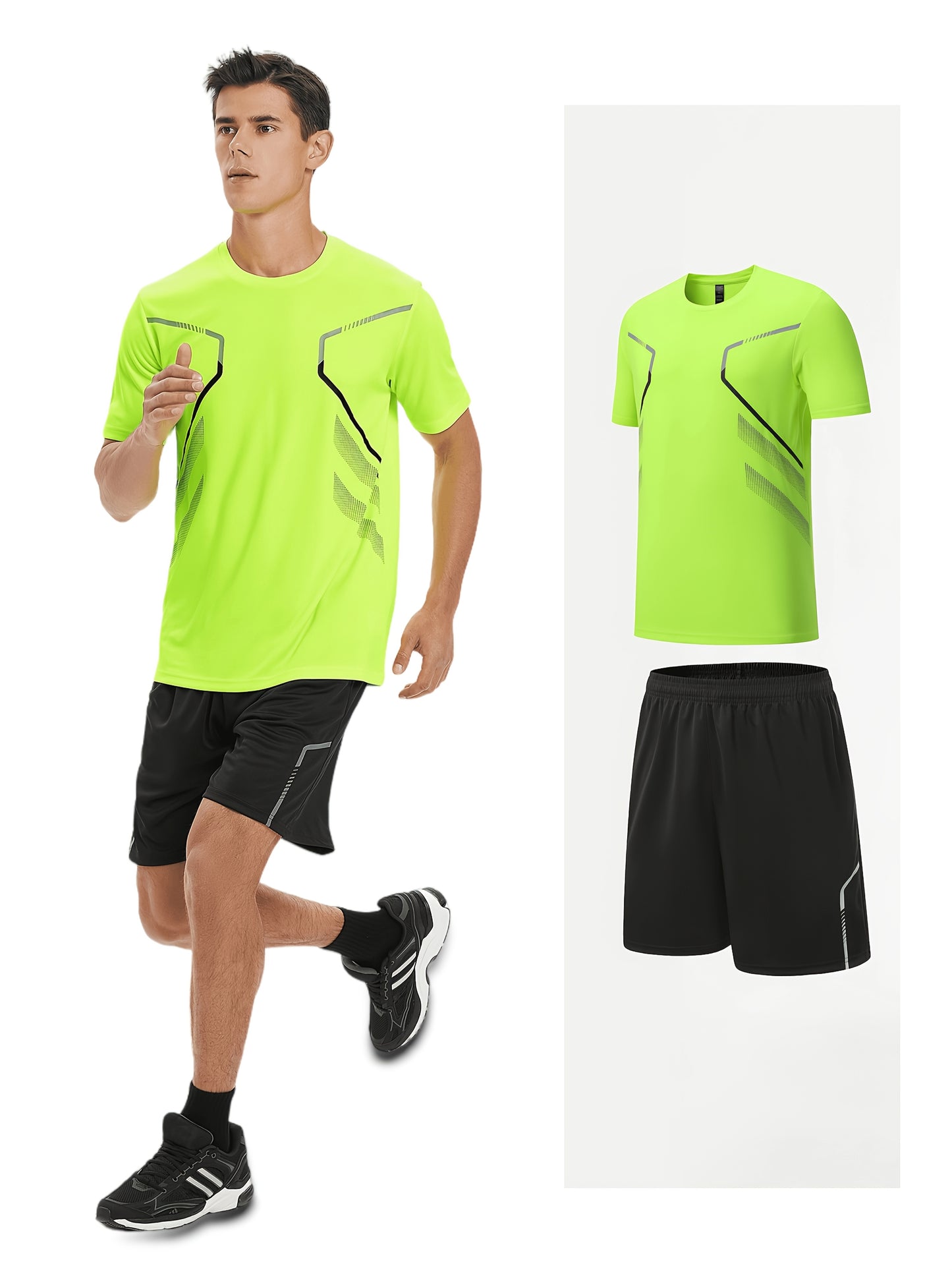 2pcs Men's Running Sportswear Set Summer Ice Sliky Fiber Fabric Quick-Dry Sweat-Absorbent Fitness Casual Short Sleeve Shorts Outfit