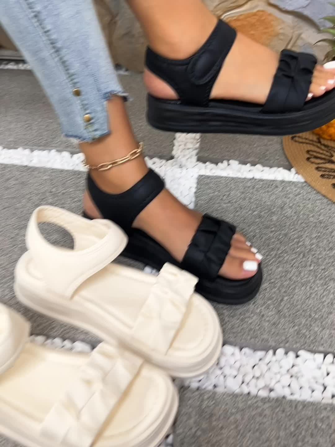 Women's Solid Color Flat Sandals, Casual Open Toe Summer Shoes, Comfortable Ankle Strap Sandals