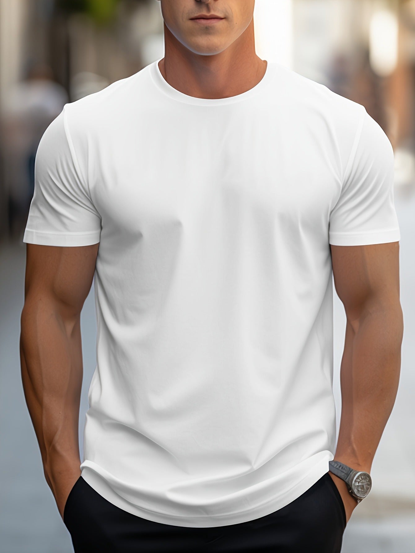 1pc Men's Spring Summer Casual Short Sleeve T-Shirt - Solid Black, Regular Fit Round Neck, Breathable Fabric for Gym, Outdoor Casual Attire, Gym Shirts, Durable Casualwear, Smooth Texture